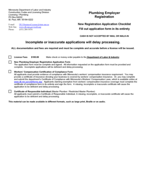 Minnesota Plumbing Employer Registration Application