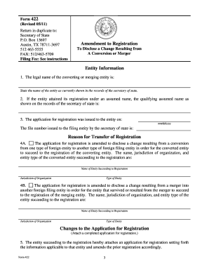 Form 422 Amendment to Registration