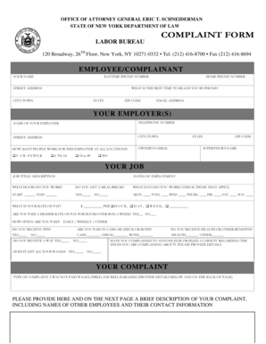 New York Employee Wage Complaint Form