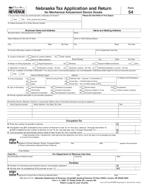 Nebraska Mechanical Amusement Device Tax Application