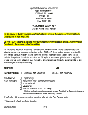Oregon Accident Only Insurance Standards Checklist