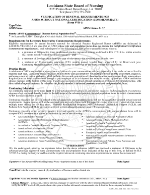 Louisiana APRN Renewal Verification Form