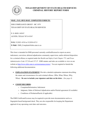 Texas EMS Criminal History Report Form