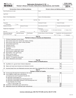 Nebraska Schedule K-1N Form 2014