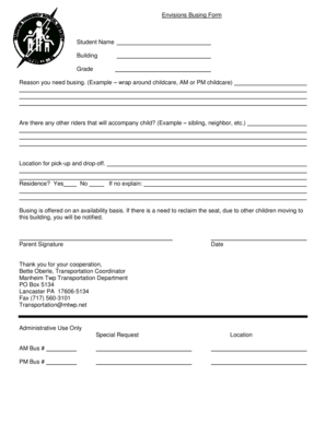 Student Busing Request Form