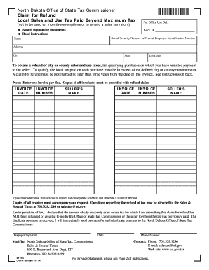 North Dakota Local Sales and Use Tax Refund Claim