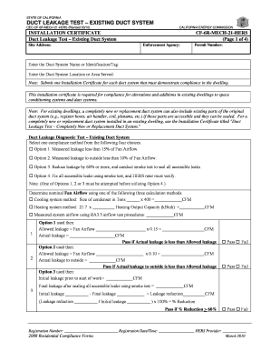 California Duct Leakage Test Certificate