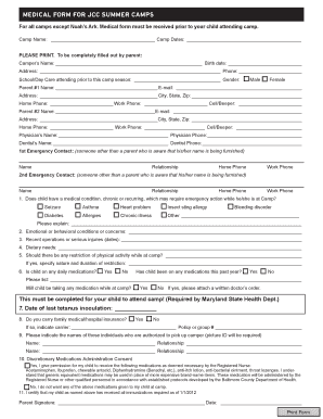 JCC Summer Camps Medical Form