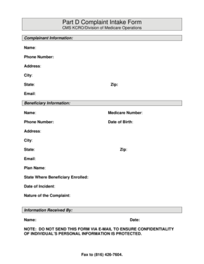 Part D Complaint Intake Form