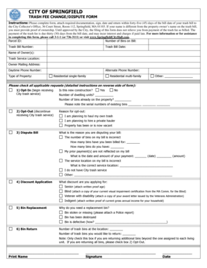 City of Springfield Trash Fee Change/Dispute Form