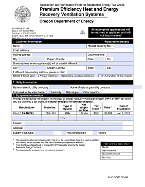 Application and Verification Form for Residential Energy Tax Credit