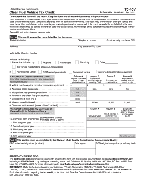 Utah Clean Fuel Vehicle Tax Credit Form