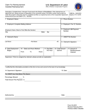 Claim For Reimbursement Form CA-2231