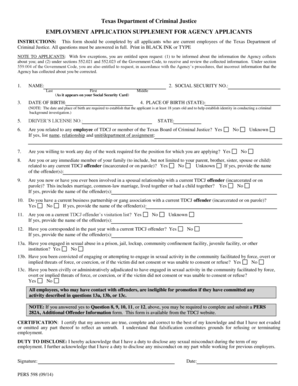 Texas Department of Criminal Justice Employment Application Supplement
