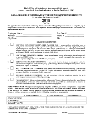 Local Services Tax Employee Withholding Exemption Certificate