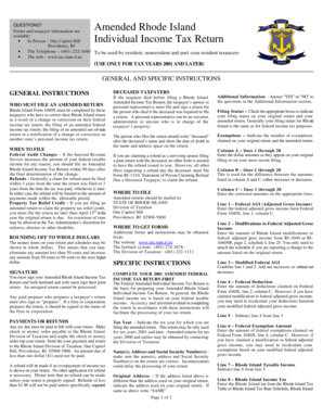 Amended Rhode Island Individual Income Tax Return