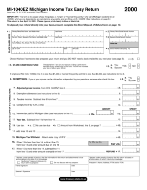 Michigan Income Tax Easy Return 2000