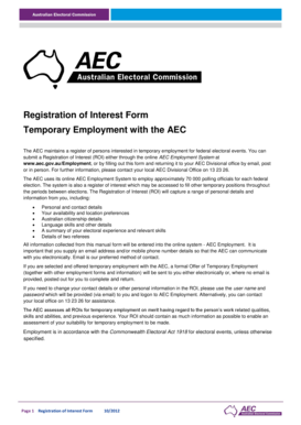 Registration of Interest Form for Temporary Employment with the AEC