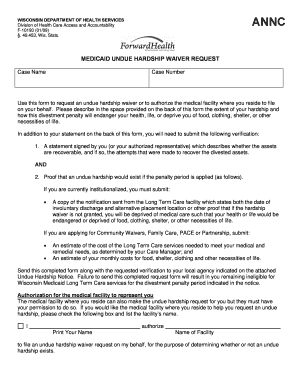 Wisconsin Medicaid Undue Hardship Waiver Request
