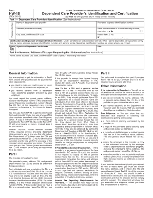 Hawaii Dependent Care Provider Certification Form
