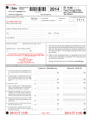 Ohio IT 1140 Pass-Through Entity Tax Return