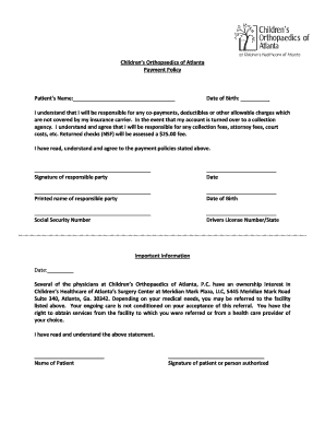 Children's Orthopaedics Atlanta Payment Policy
