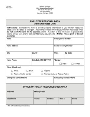 Michigan Employee Personal Data Form