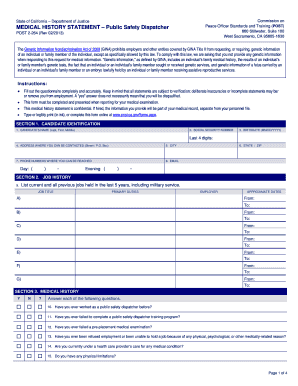 Medical History Statement for Public Safety Dispatcher