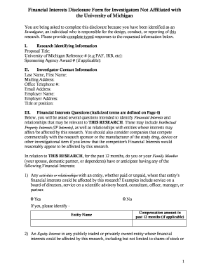 Financial Interests Disclosure Form for Investigators