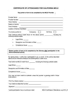 California MCLE Certificate of Attendance