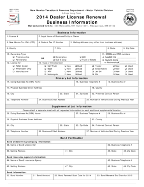 New Mexico 2014 Dealer License Renewal Form