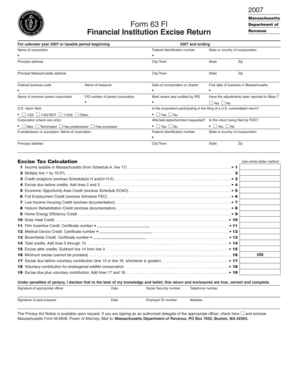 Massachusetts Financial Institution Excise Return Form 63