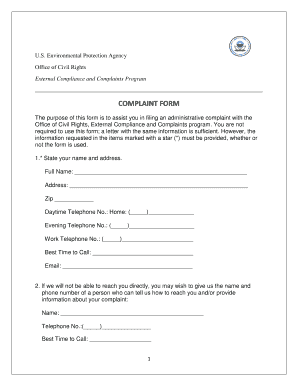 US EPA Civil Rights Complaint Form