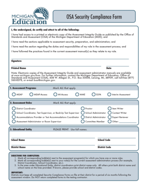 Michigan Assessment Security Compliance Form