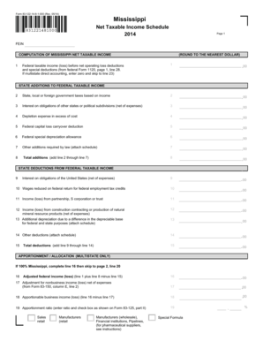 Mississippi Net Taxable Income Schedule