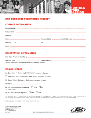 SAIT Residence Reservation Request