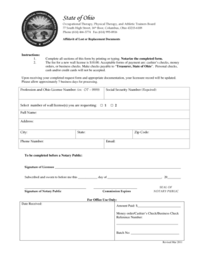 Ohio Affidavit of Lost or Replacement Documents