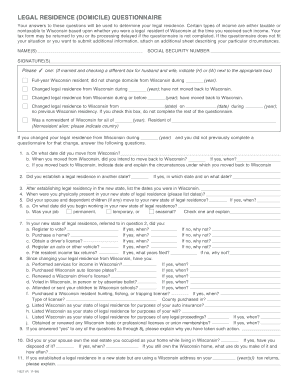 Wisconsin Legal Residence Questionnaire