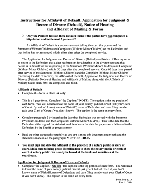 Affidavit of Default and Application for Judgment Divorce Forms