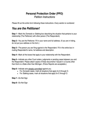 Michigan Personal Protection Order Petition