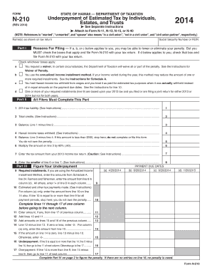 Hawaii Form N-210 Underpayment of Estimated Tax