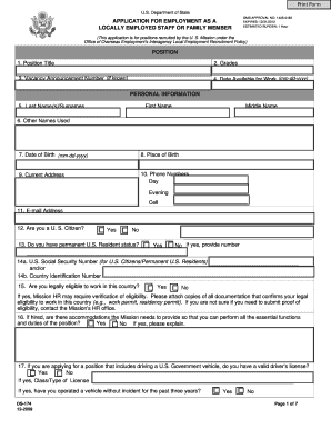 US Department of State Employment Application