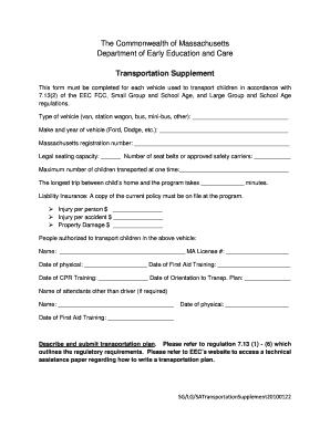 Massachusetts Transportation Supplement Form