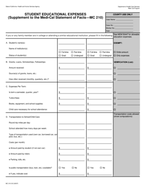 Medi-Cal Student Educational Expenses Form