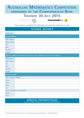 Australian Mathematics Competition Entry Form