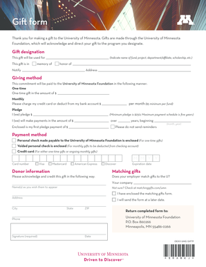 University of Minnesota Gift Form