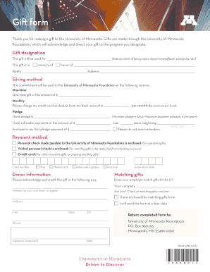 University of Minnesota Gift Form