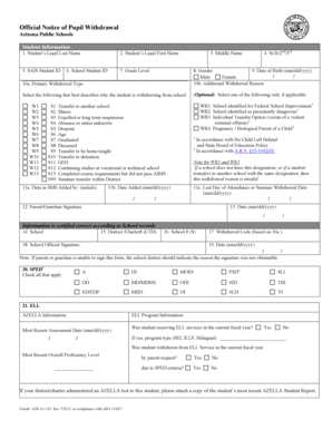 Arizona Pupil Withdrawal Notice
