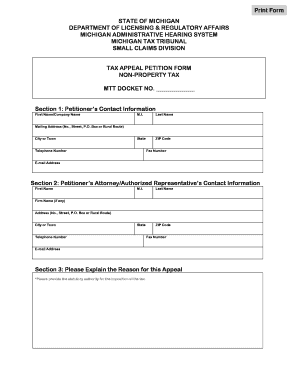 Michigan Non-Property Tax Appeal Petition