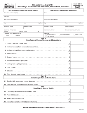 Nebraska Schedule K-1N Form 2013